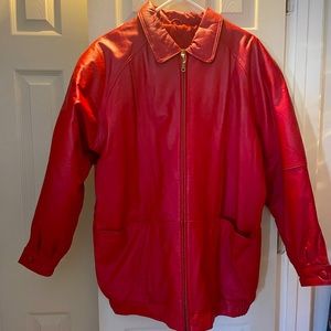 Red Leather Jacket, Size: XL, Brand Venezia